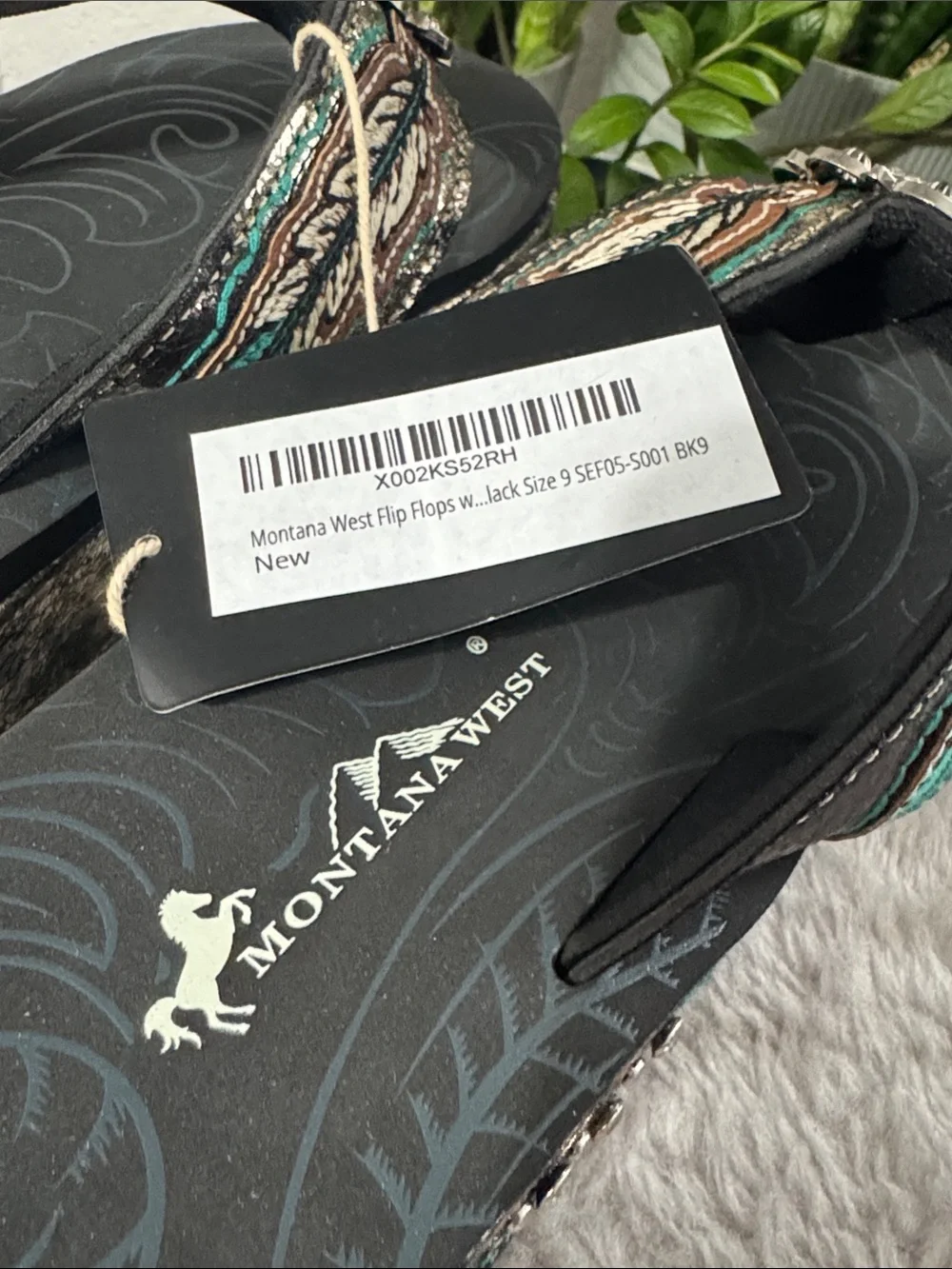 Montana West Black Embroidered Wedge Sandals & Rhinestone Center-New! Women's 9